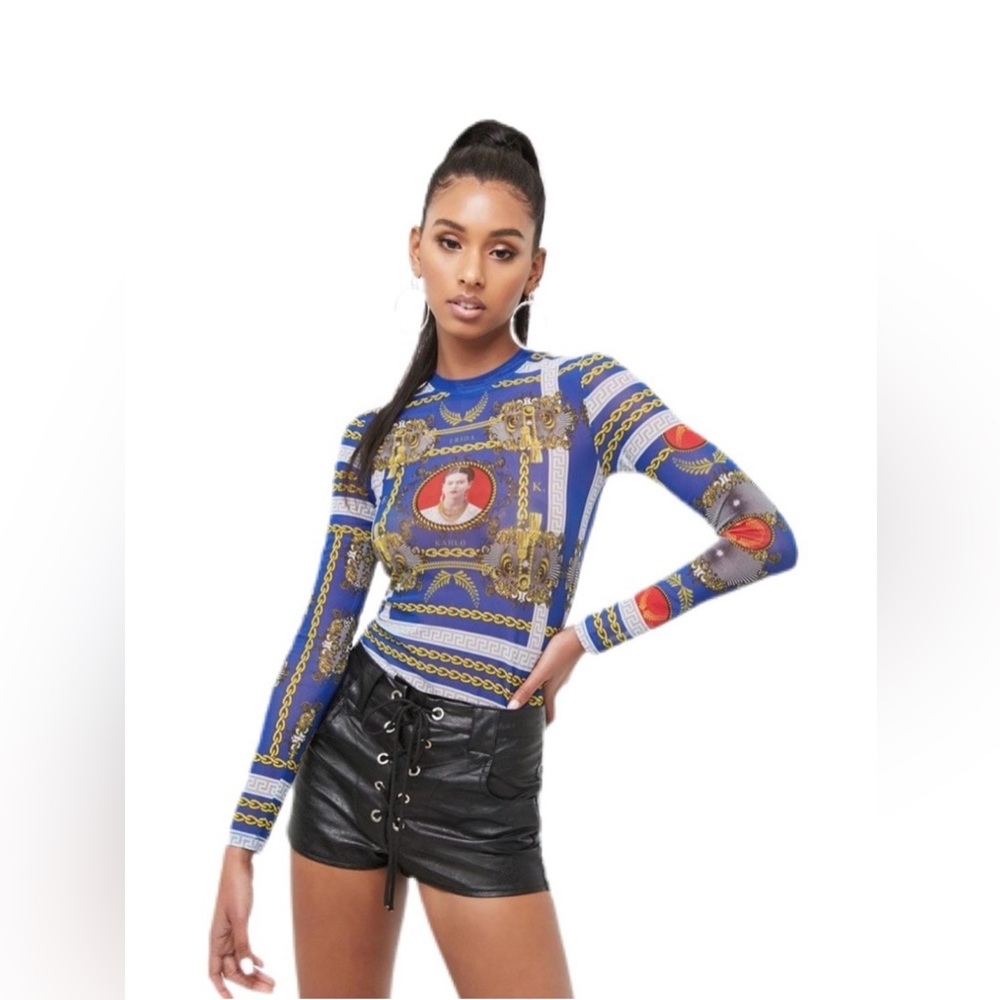 Forever 21 Frida Kahlo Classic Baroque Sheer Top M